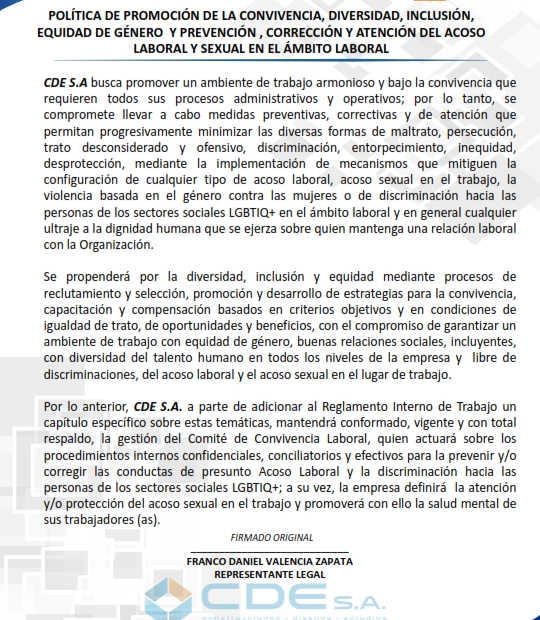 Política de acoso laboral y acoso sexual