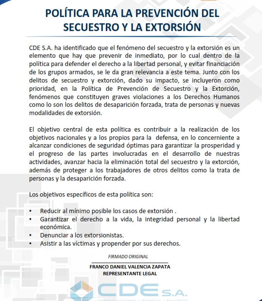 Política para la prevención del secuestro y la extorsión