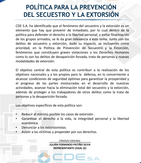 Política para la prevención del secuestro y la extorsión